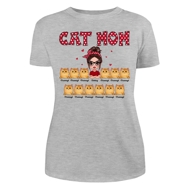 Polka Dot Pattern Doll Cat Mom Personalized Shirt - Image 5