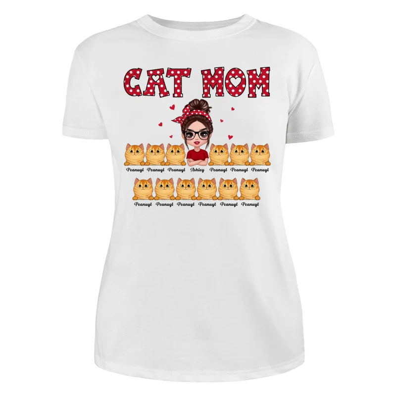 Polka Dot Pattern Doll Cat Mom Personalized Shirt - Image 6