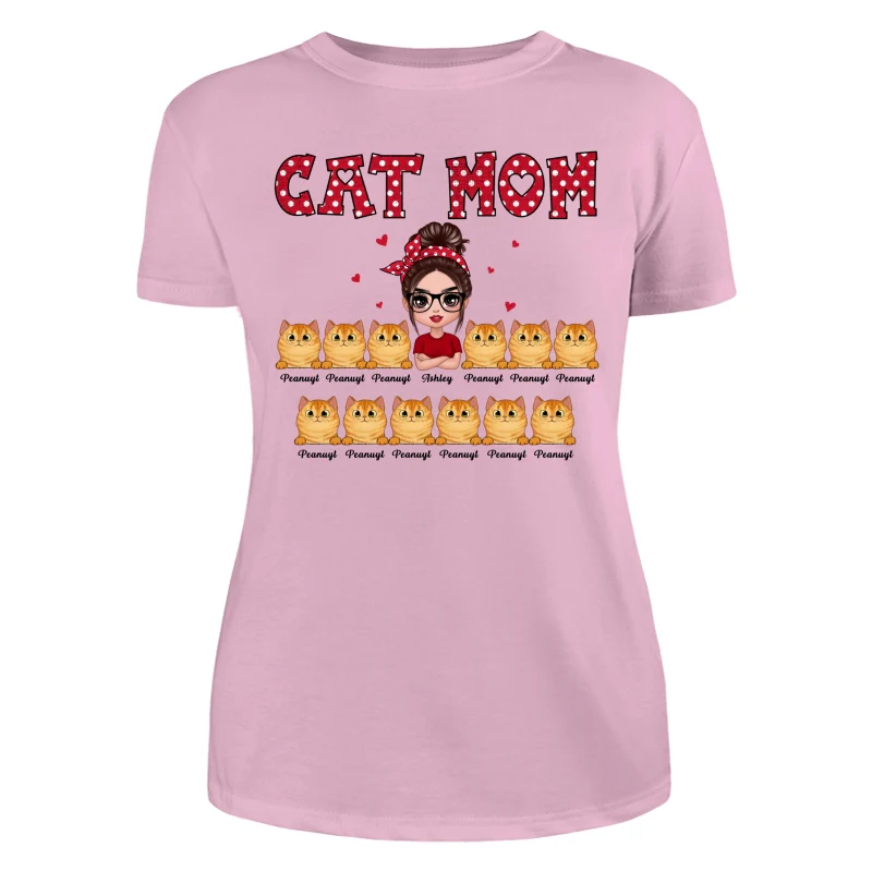 Polka Dot Pattern Doll Cat Mom Personalized Shirt - Image 7