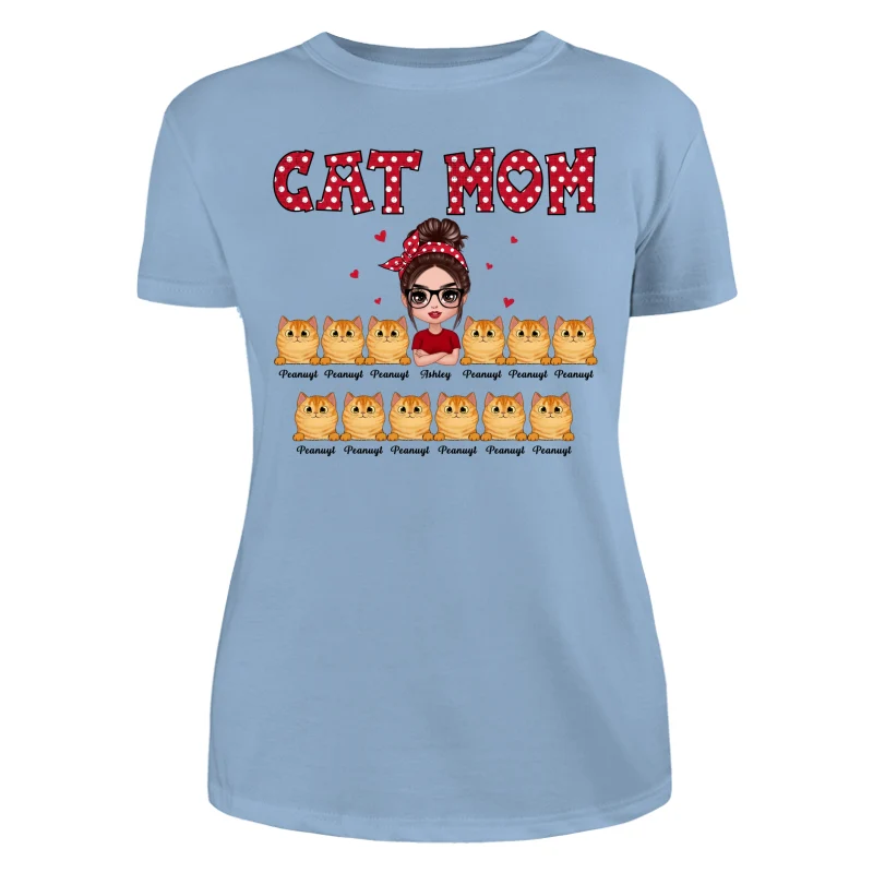 Polka Dot Pattern Doll Cat Mom Personalized Shirt - Image 8
