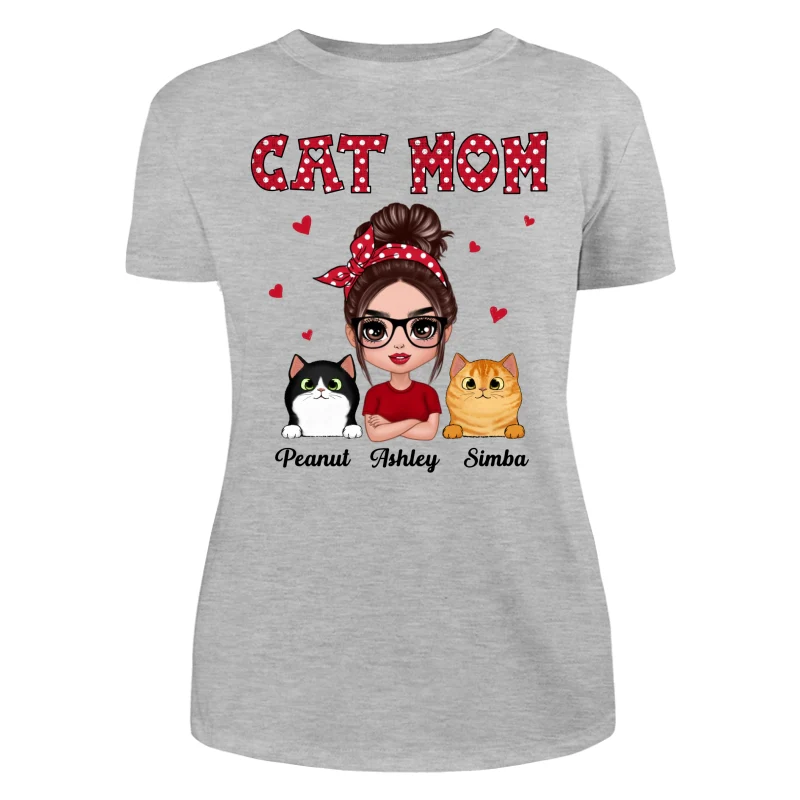 Polka Dot Pattern Doll Cat Mom Personalized Shirt - Image 10