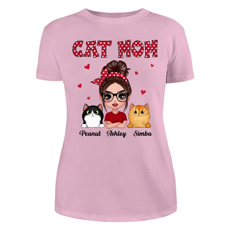 Polka Dot Pattern Doll Cat Mom Personalized Shirt - Image 11