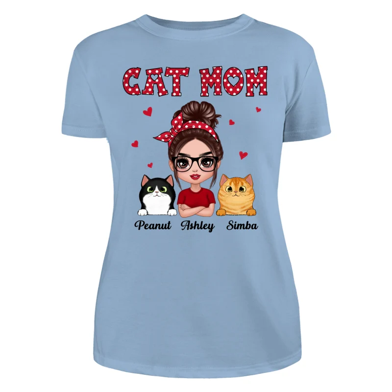 Polka Dot Pattern Doll Cat Mom Personalized Shirt - Image 12