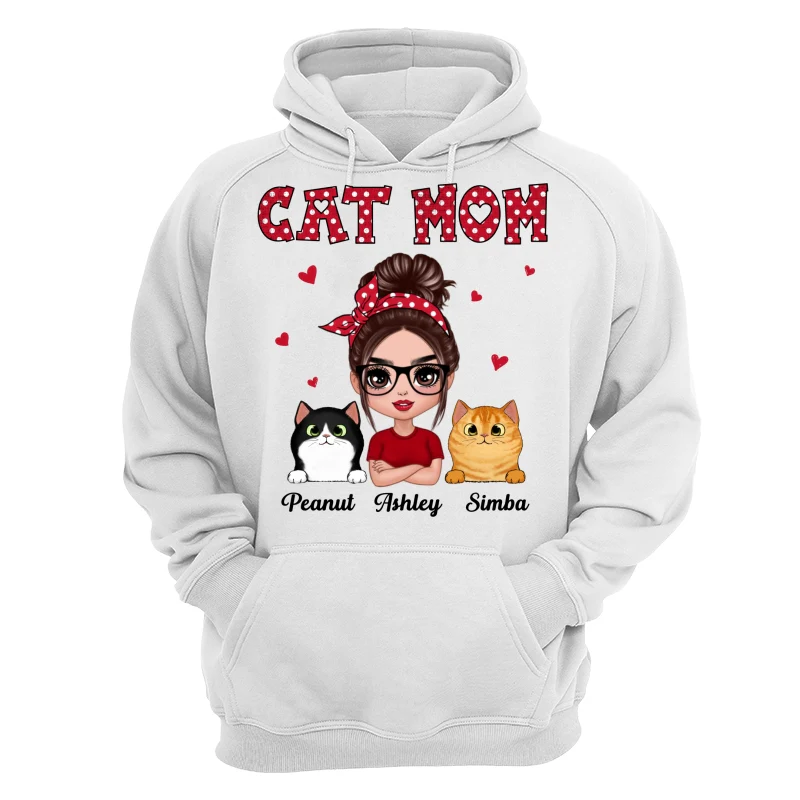 Polka Dot Pattern Doll Cat Mom Personalized Shirt - Image 13