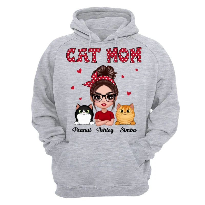 Polka Dot Pattern Doll Cat Mom Personalized Shirt - Image 14