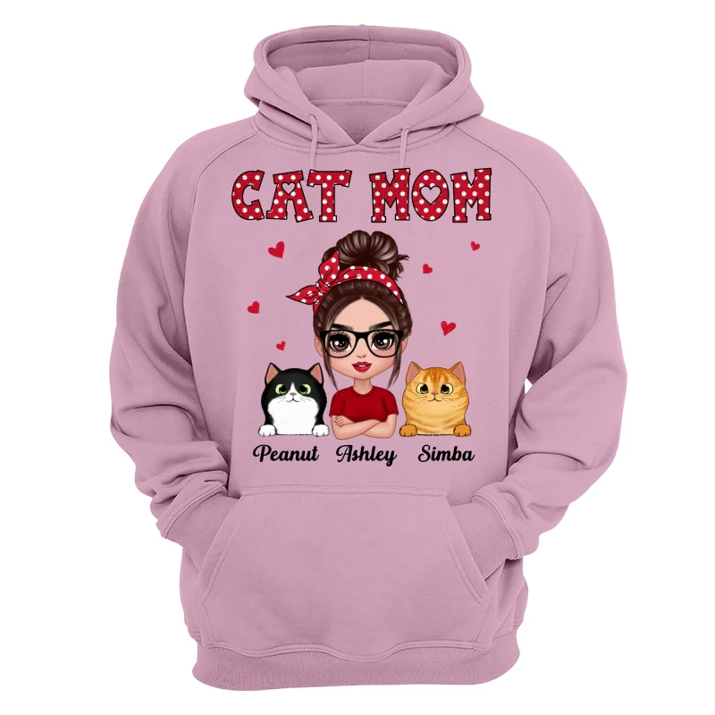 Polka Dot Pattern Doll Cat Mom Personalized Shirt - Image 15