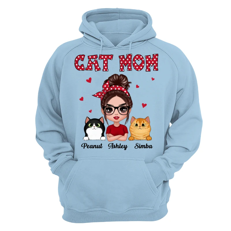 Polka Dot Pattern Doll Cat Mom Personalized Shirt - Image 16