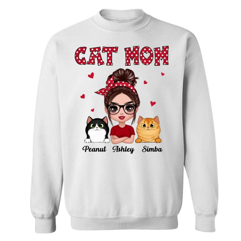 Polka Dot Pattern Doll Cat Mom Personalized Shirt - Image 17