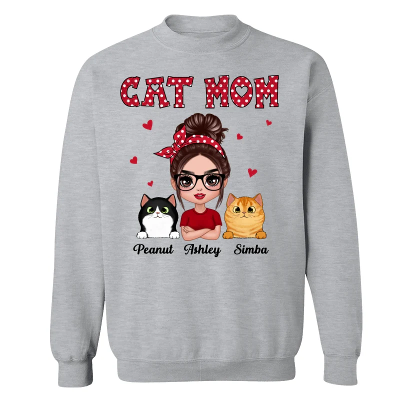 Polka Dot Pattern Doll Cat Mom Personalized Shirt - Image 18