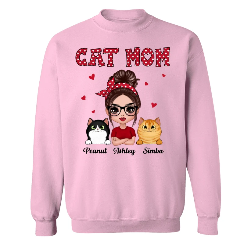 Polka Dot Pattern Doll Cat Mom Personalized Shirt - Image 19