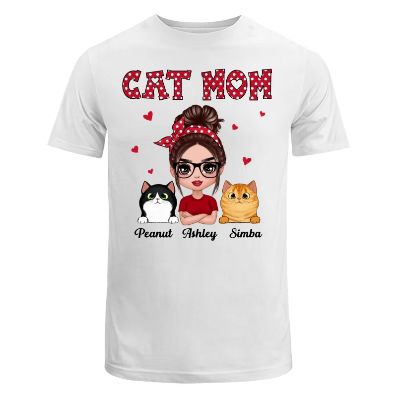 Polka Dot Pattern Doll Cat Mom Personalized Shirt - Image 5