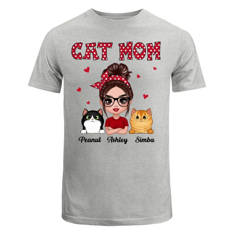 Polka Dot Pattern Doll Cat Mom Personalized Shirt - Image 6