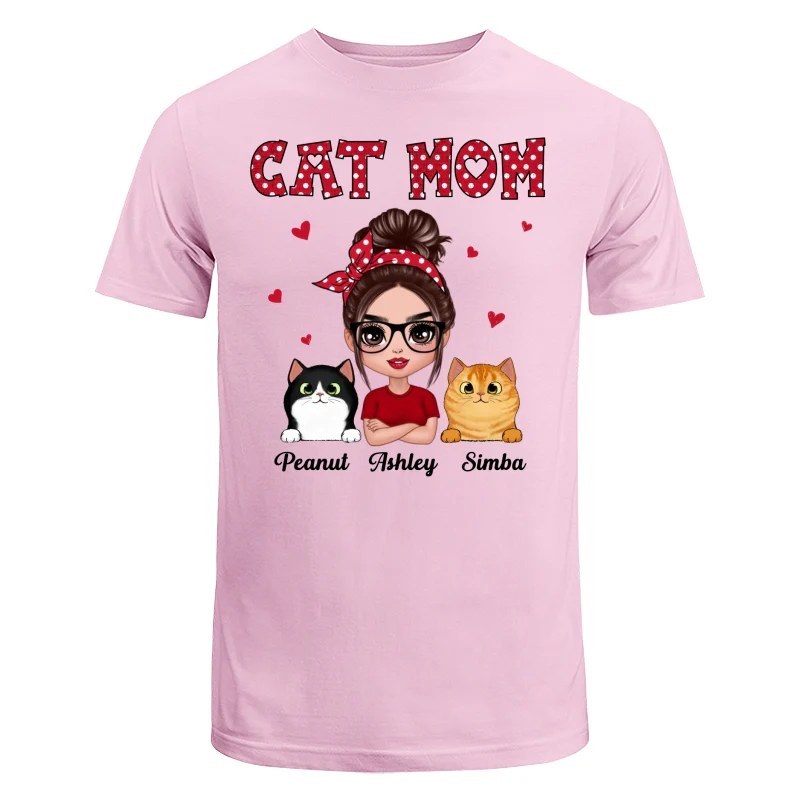 Polka Dot Pattern Doll Cat Mom Personalized Shirt - Image 7