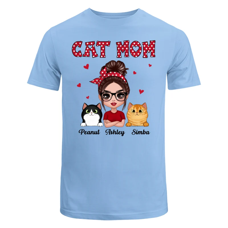 Polka Dot Pattern Doll Cat Mom Personalized Shirt - Image 8