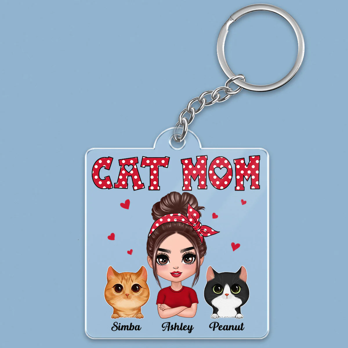 Polka Dot Pattern Doll Cat Mom Watercolor Cute Cats Personalized Acrylic Keychain - Image 2