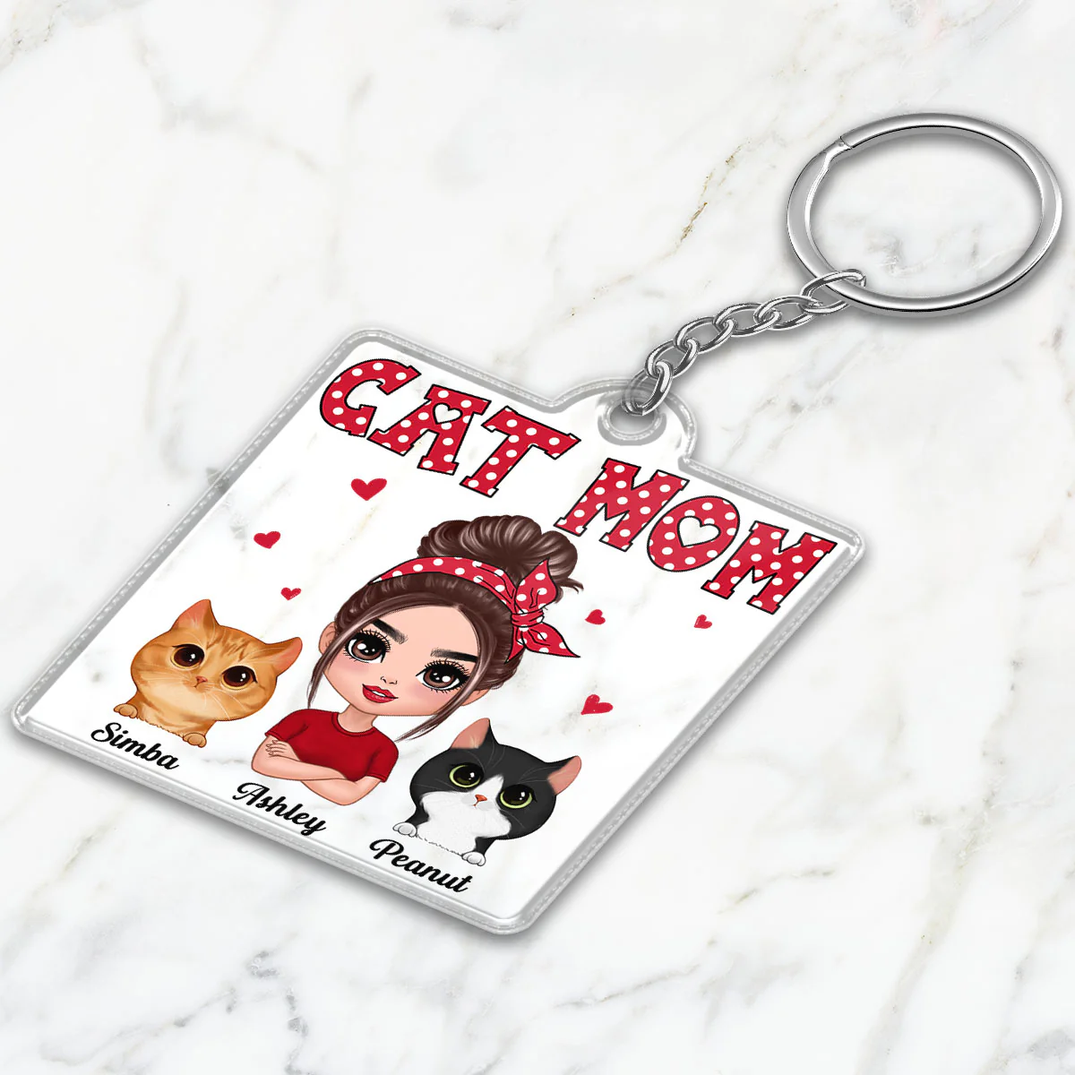 Polka Dot Pattern Doll Cat Mom Watercolor Cute Cats Personalized Acrylic Keychain - Image 3