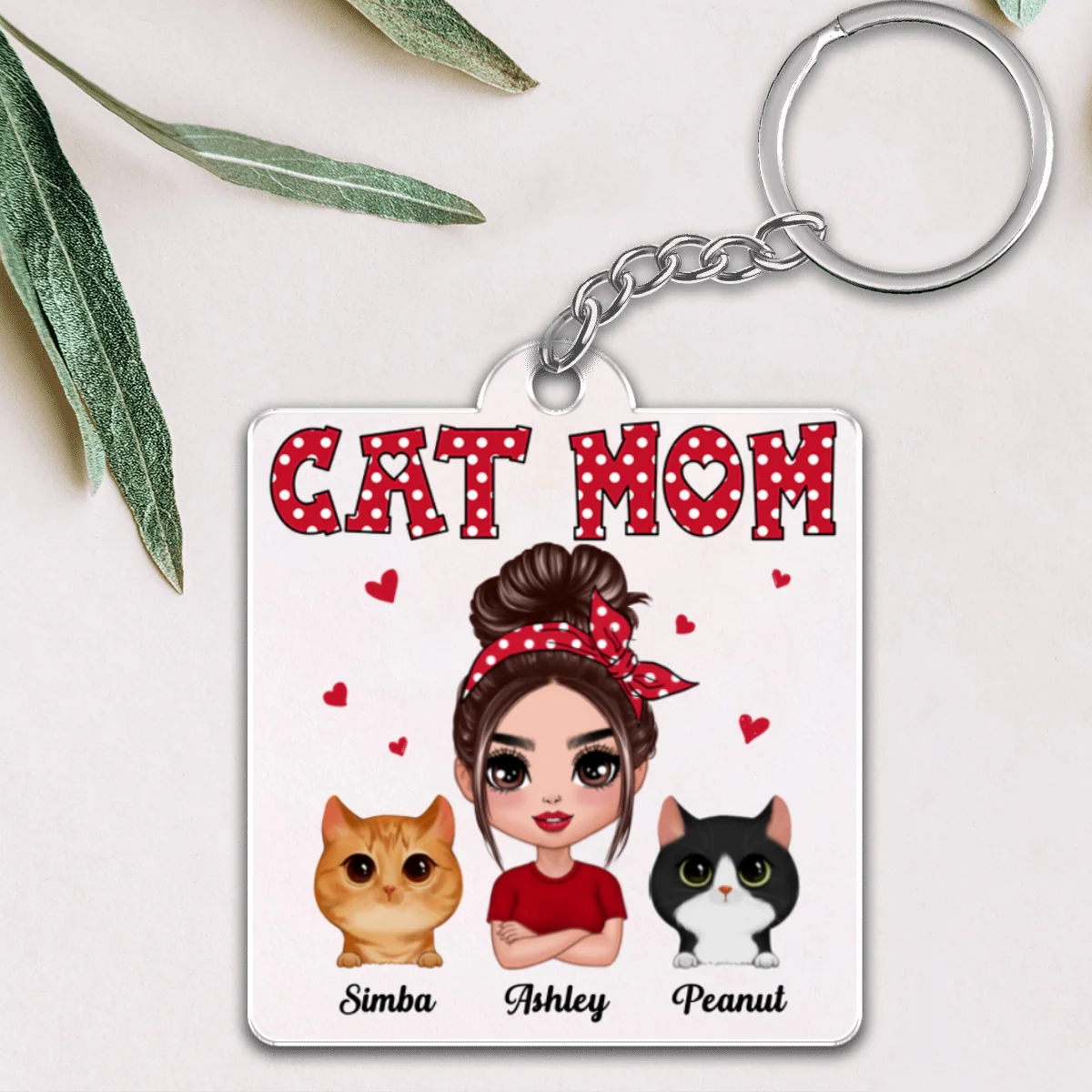 Polka Dot Pattern Doll Cat Mom Watercolor Cute Cats Personalized Acrylic Keychain - Image 4