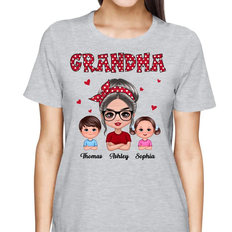 Polka Dot Pattern Grandma And Grandkids - Personalized Shirt - Image 2