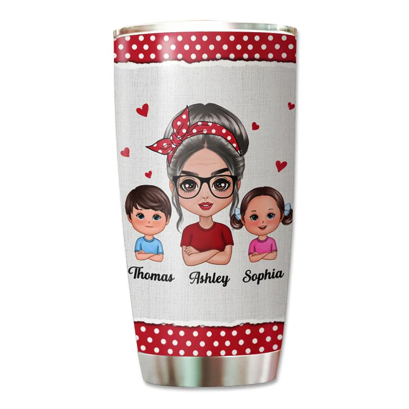 Polka Dot Pattern Grandma And Grandkids Personalized Tumbler