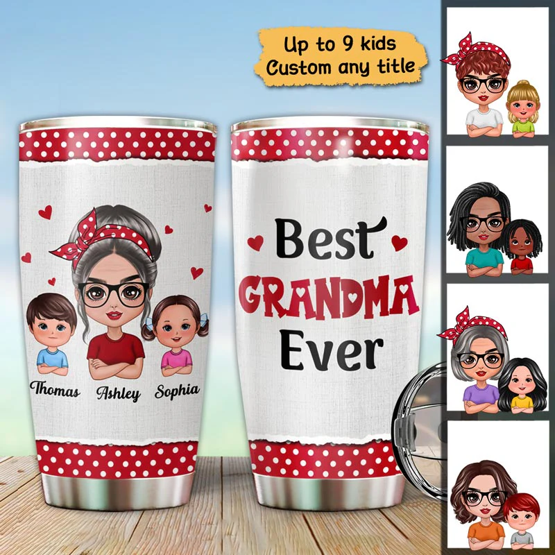 Polka Dot Pattern Grandma And Grandkids Personalized Tumbler - Image 3