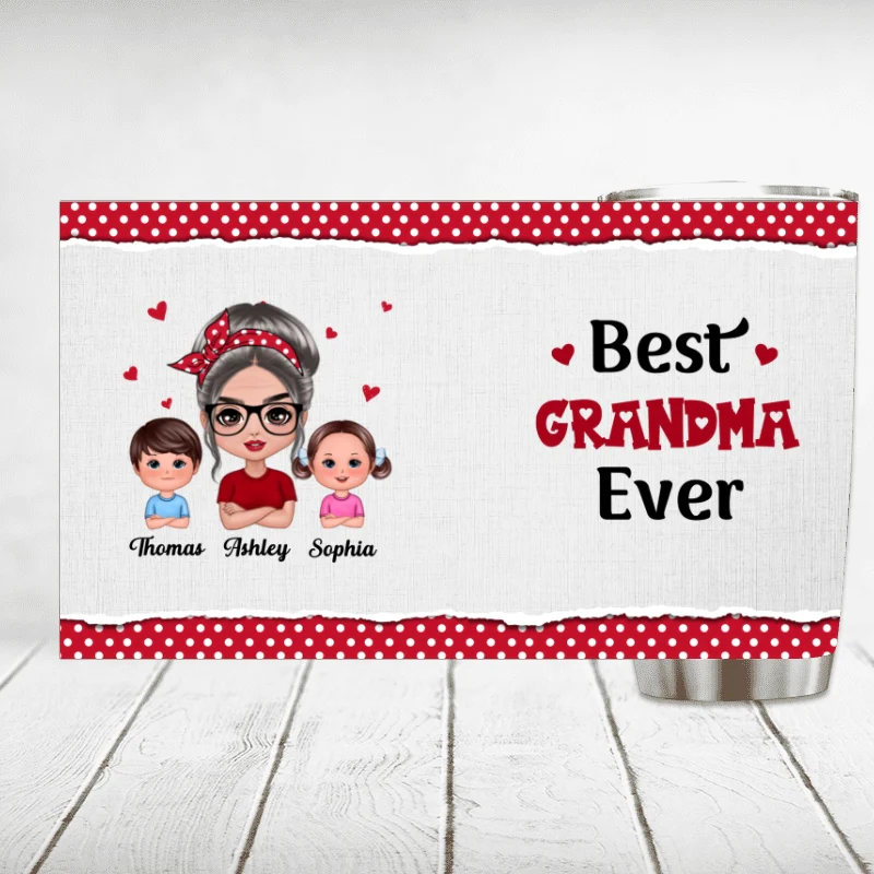 Polka Dot Pattern Grandma And Grandkids Personalized Tumbler - Image 4
