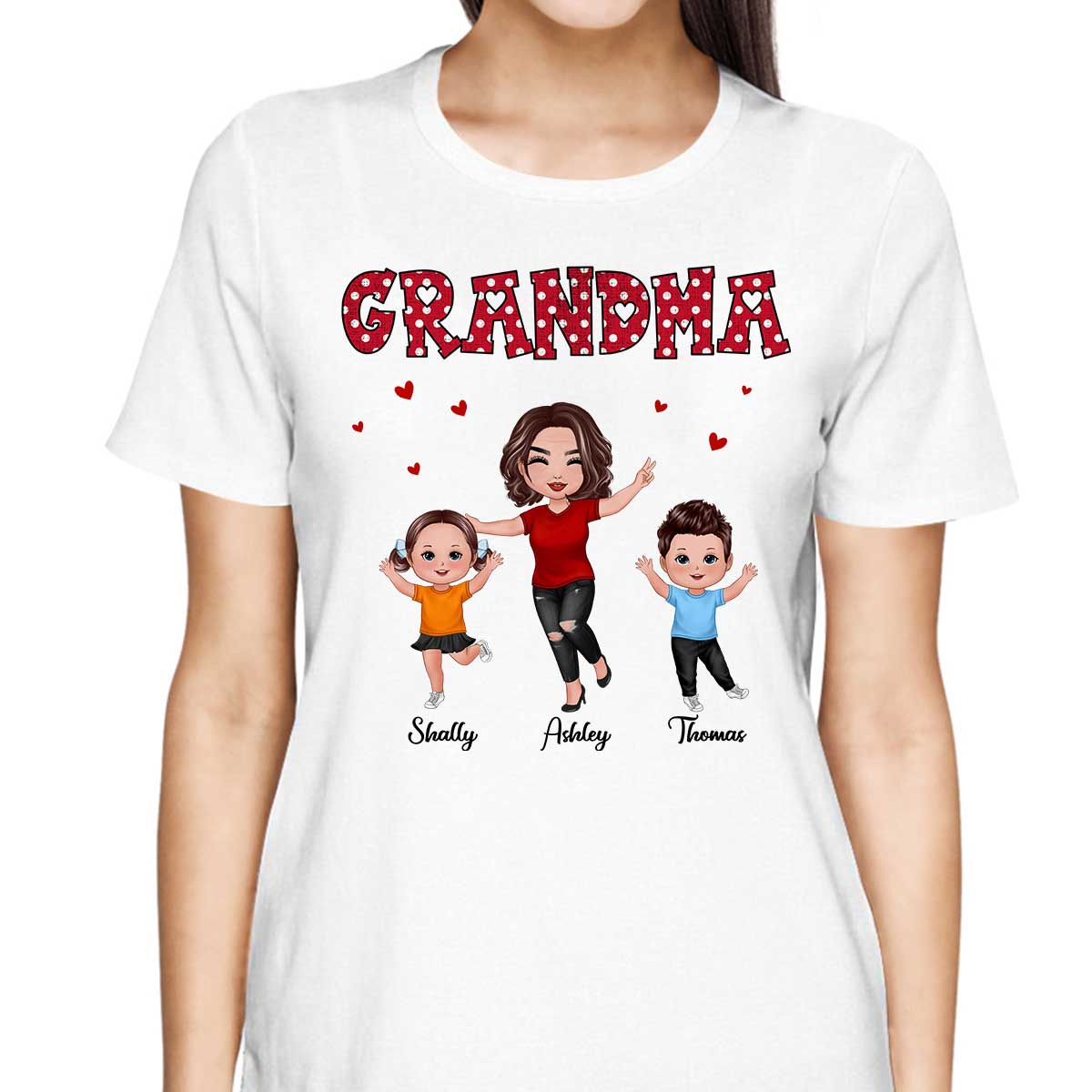 Polka Dot Pattern Happy Grandma And Grandkids Personalized Shirt - Image 2
