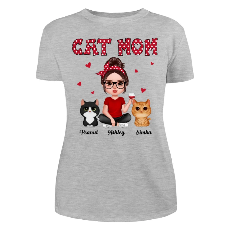 Polka Dot Pattern Realistic Doll Cat Mom Personalized Shirt - Image 10