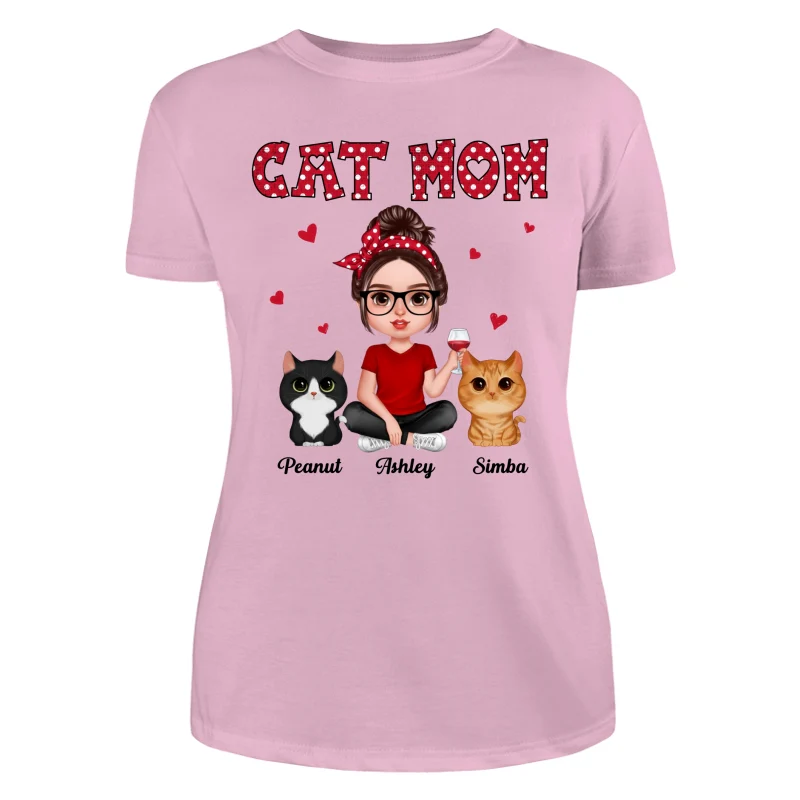 Polka Dot Pattern Realistic Doll Cat Mom Personalized Shirt - Image 11