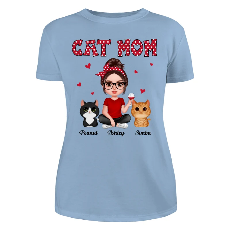 Polka Dot Pattern Realistic Doll Cat Mom Personalized Shirt - Image 12