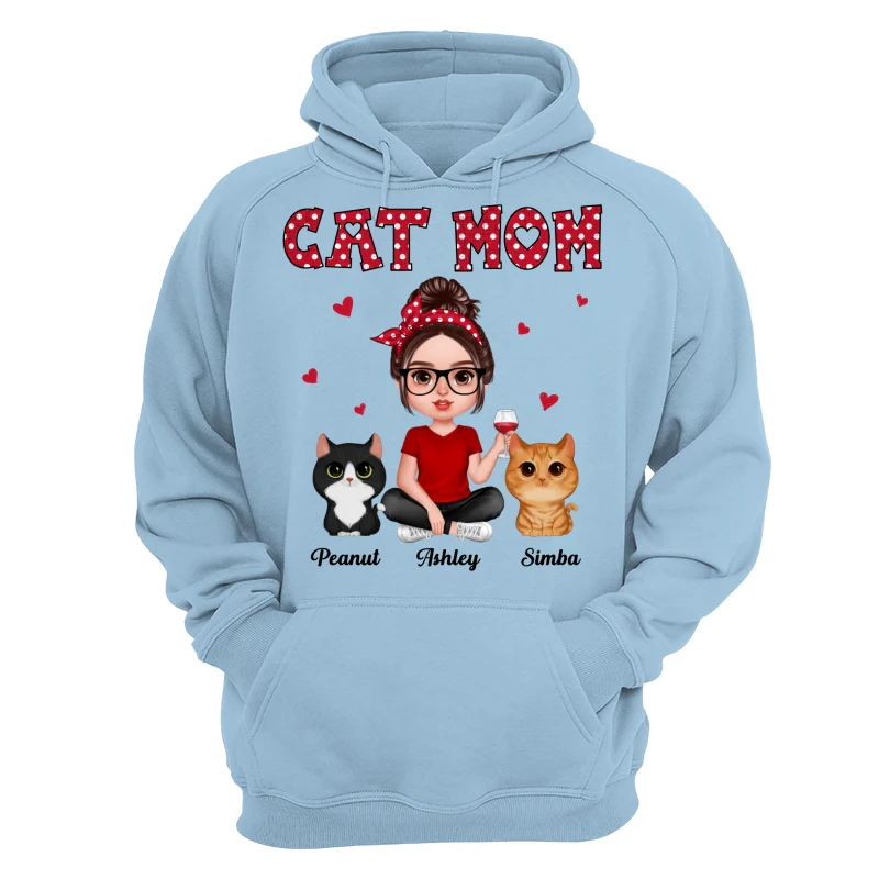 Polka Dot Pattern Realistic Doll Cat Mom Personalized Shirt - Image 16