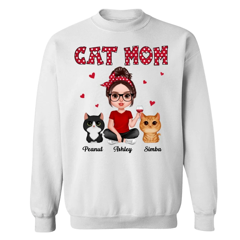 Polka Dot Pattern Realistic Doll Cat Mom Personalized Shirt - Image 17