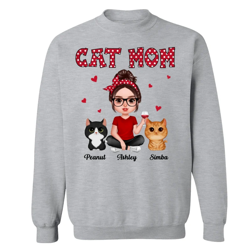 Polka Dot Pattern Realistic Doll Cat Mom Personalized Shirt - Image 18