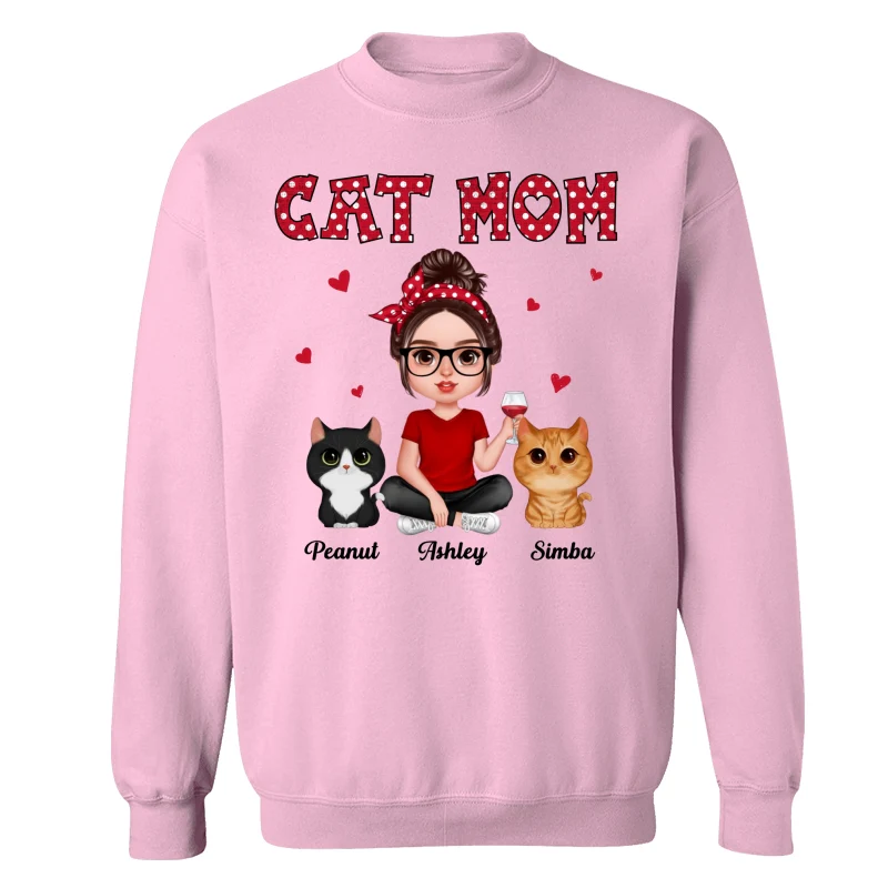 Polka Dot Pattern Realistic Doll Cat Mom Personalized Shirt - Image 19
