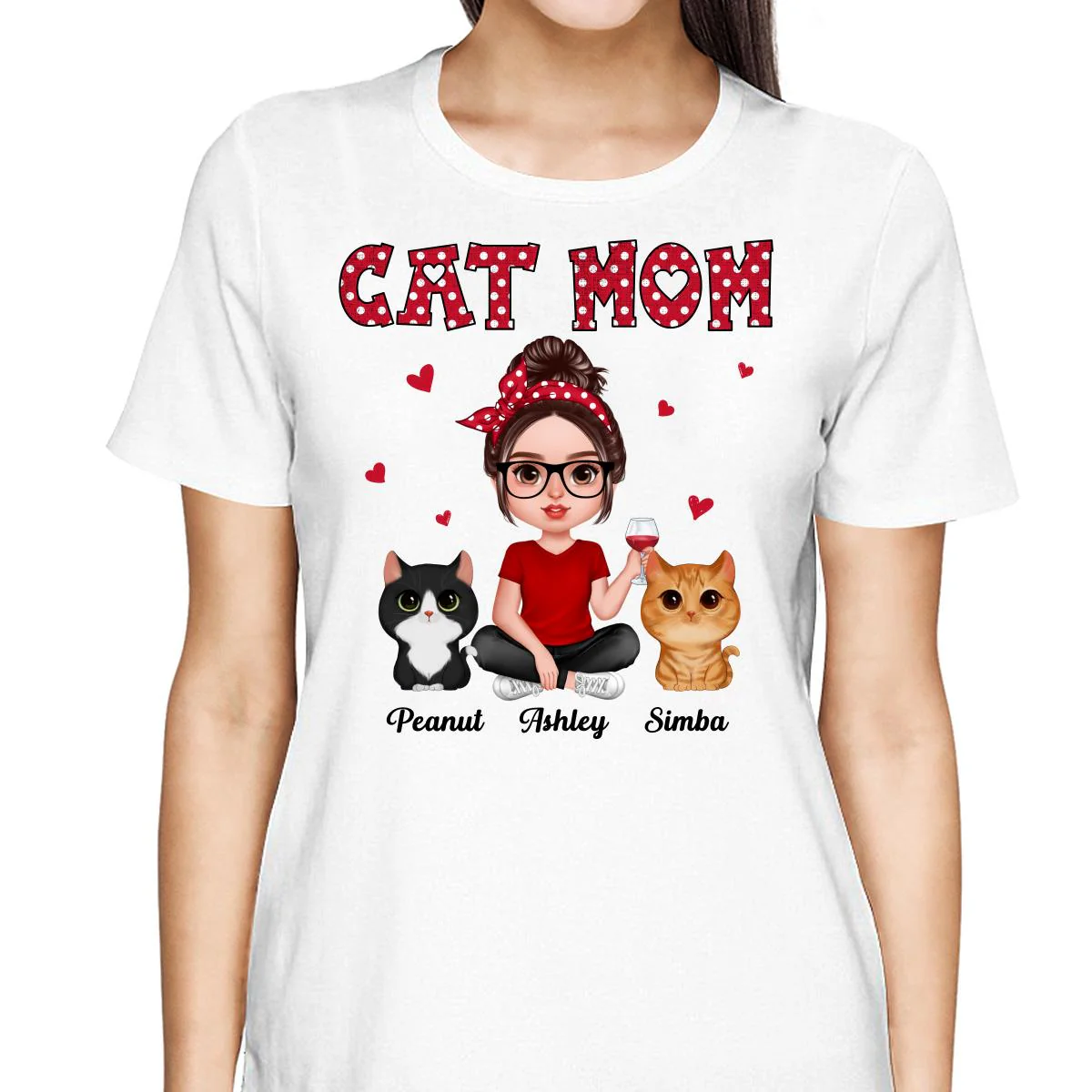 Polka Dot Pattern Realistic Doll Cat Mom Personalized Shirt - Image 2