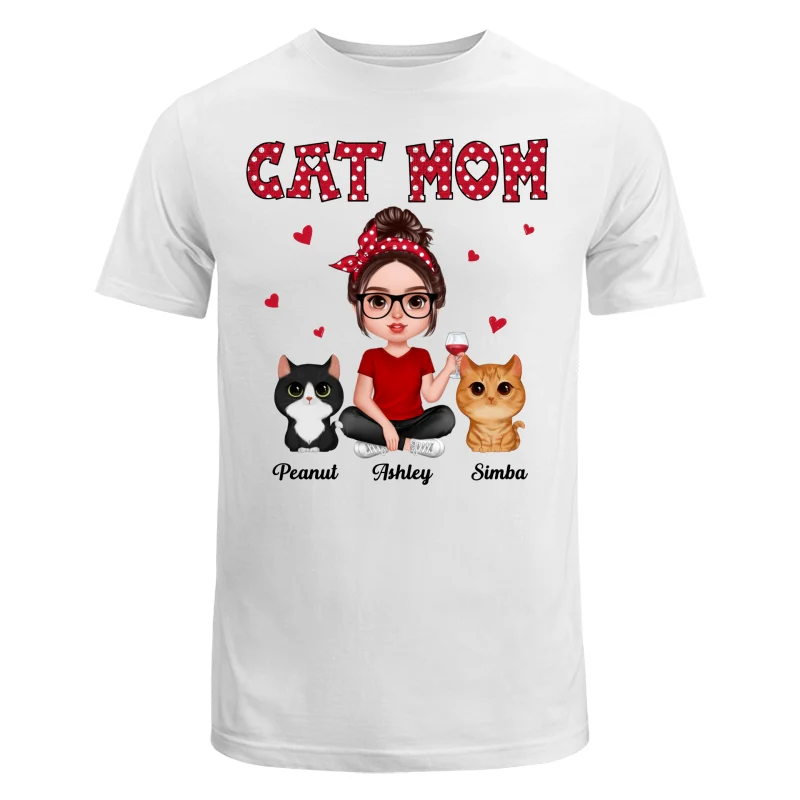 Polka Dot Pattern Realistic Doll Cat Mom Personalized Shirt - Image 5