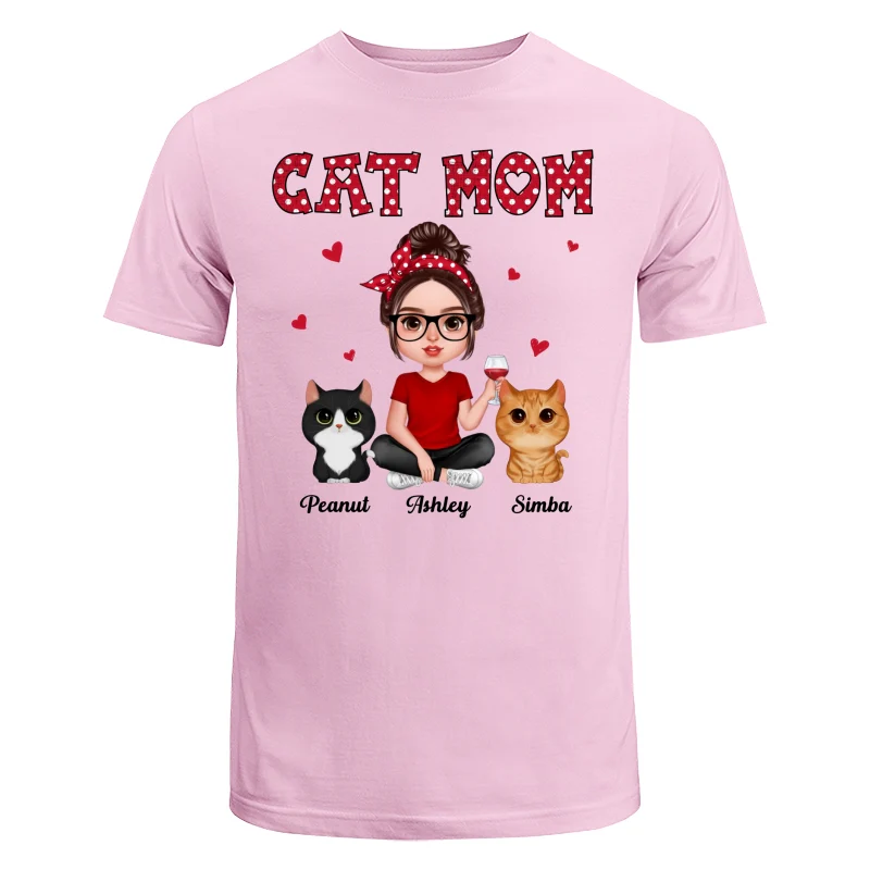 Polka Dot Pattern Realistic Doll Cat Mom Personalized Shirt - Image 7
