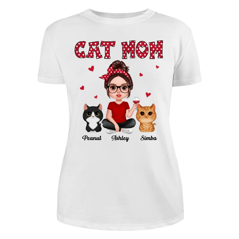 Polka Dot Pattern Realistic Doll Cat Mom Personalized Shirt - Image 9