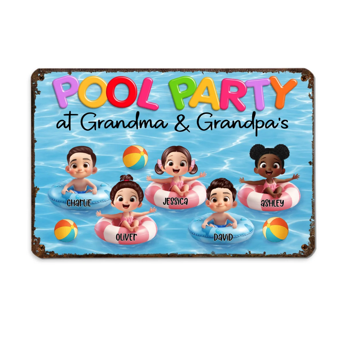 Pool Party At Grandma Grandpa Personalized Metal Sign, Grandchildren Welcome Sign - Image 10