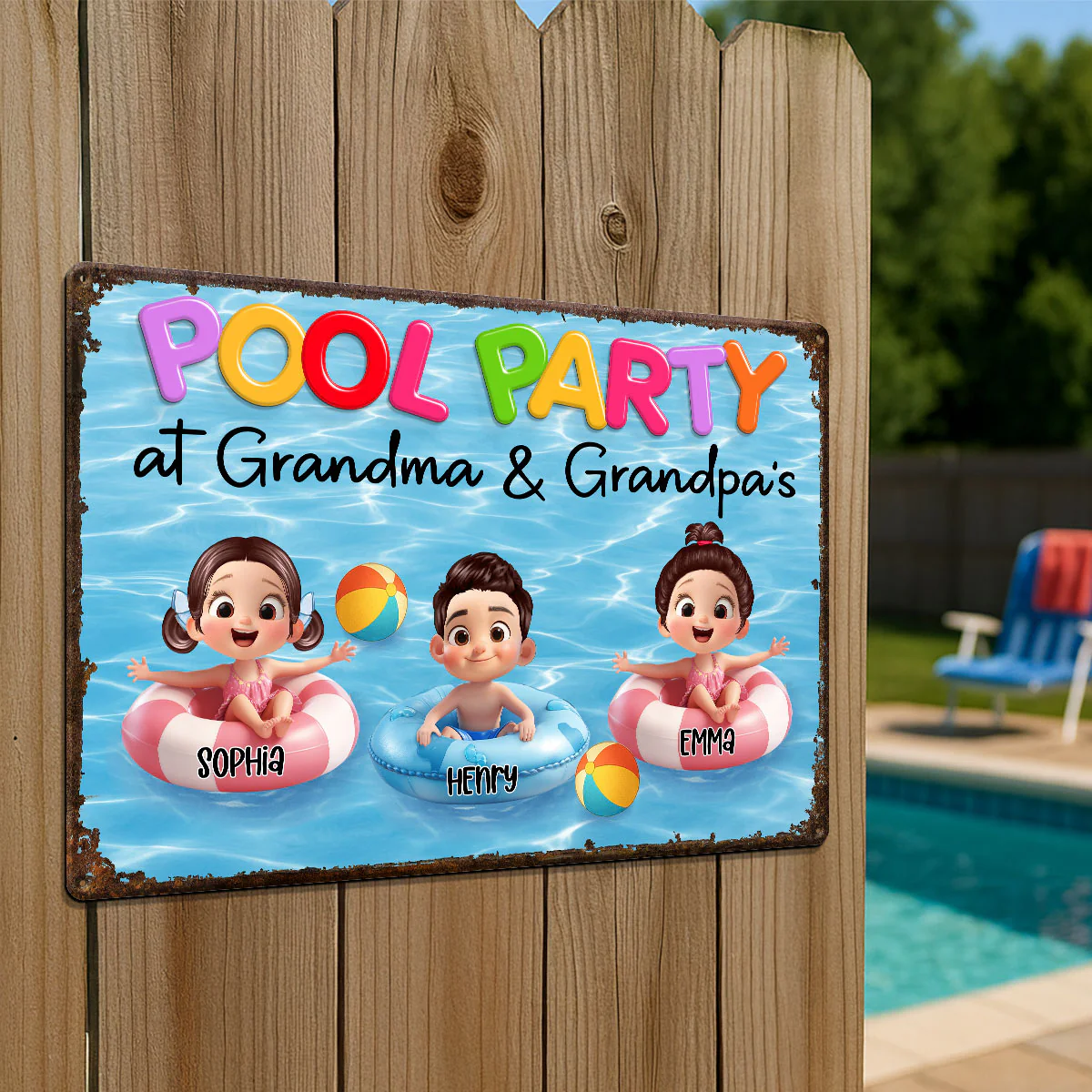 Pool Party At Grandma Grandpa Personalized Metal Sign, Grandchildren Welcome Sign - Image 4