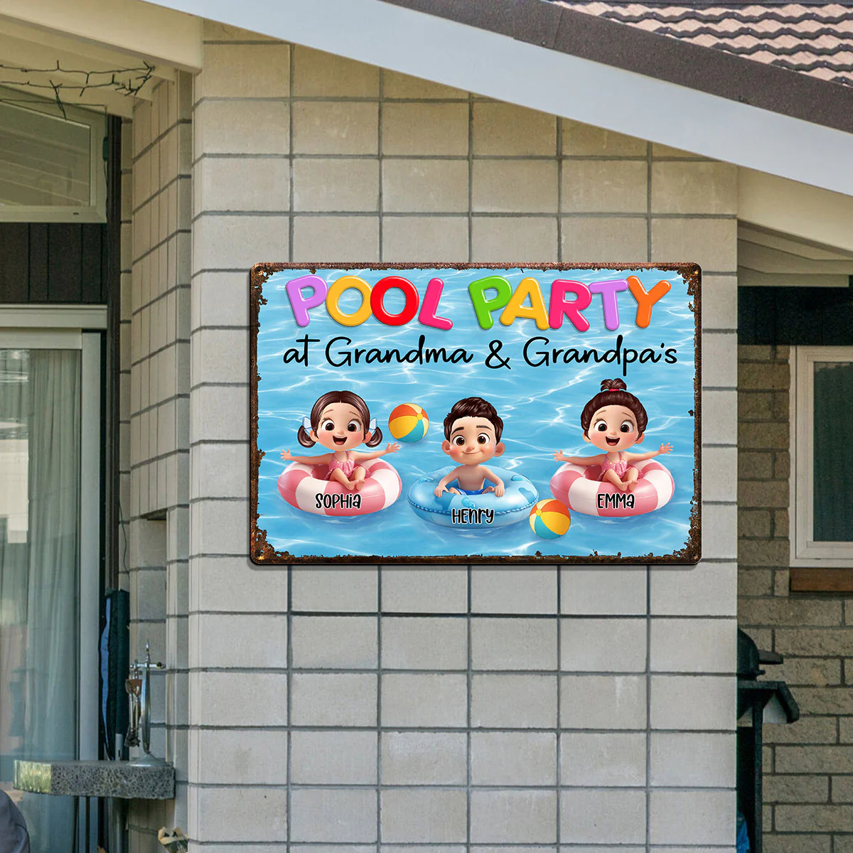 Pool Party At Grandma Grandpa Personalized Metal Sign, Grandchildren Welcome Sign - Image 6