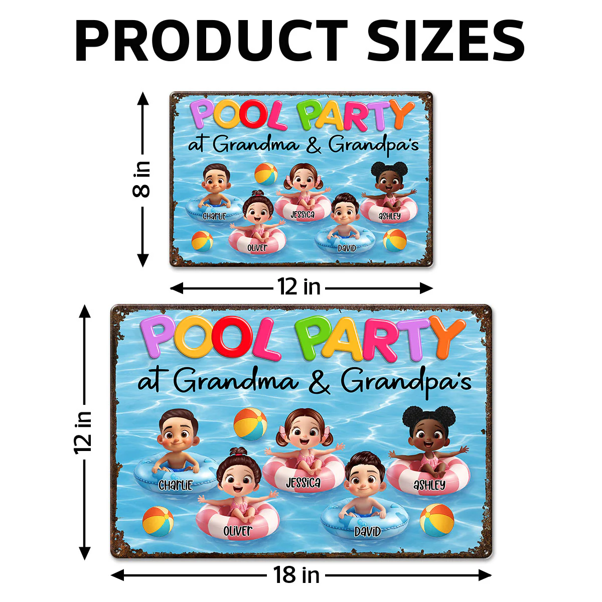 Pool Party At Grandma Grandpa Personalized Metal Sign, Grandchildren Welcome Sign - Image 7