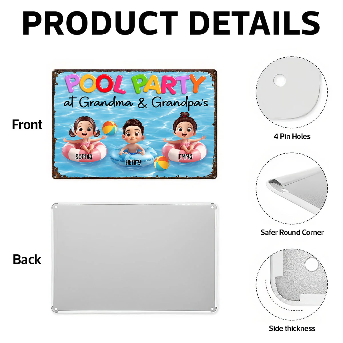 Pool Party At Grandma Grandpa Personalized Metal Sign, Grandchildren Welcome Sign - Image 8