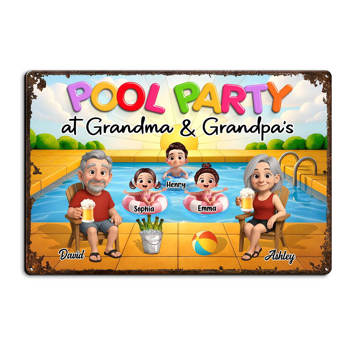 Pool Party At Grandma Grandpa Personalized Metal Sign, Grandparents Hosting Grandkids - Image 10