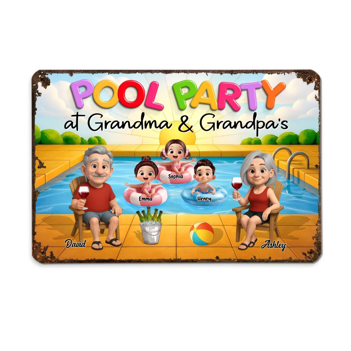 Pool Party At Grandma Grandpa Personalized Metal Sign, Grandparents Hosting Grandkids - Image 11
