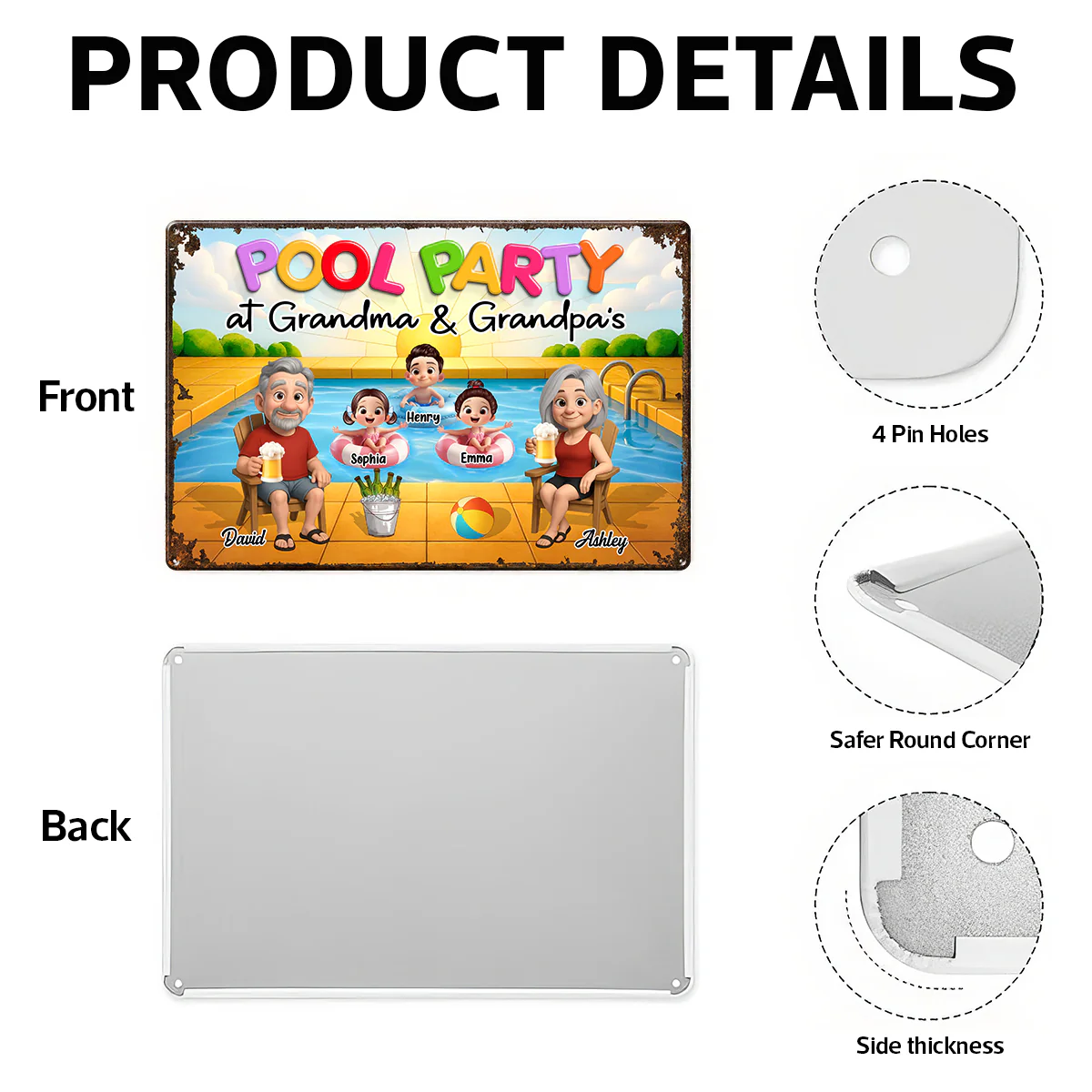 Pool Party At Grandma Grandpa Personalized Metal Sign, Grandparents Hosting Grandkids - Image 8