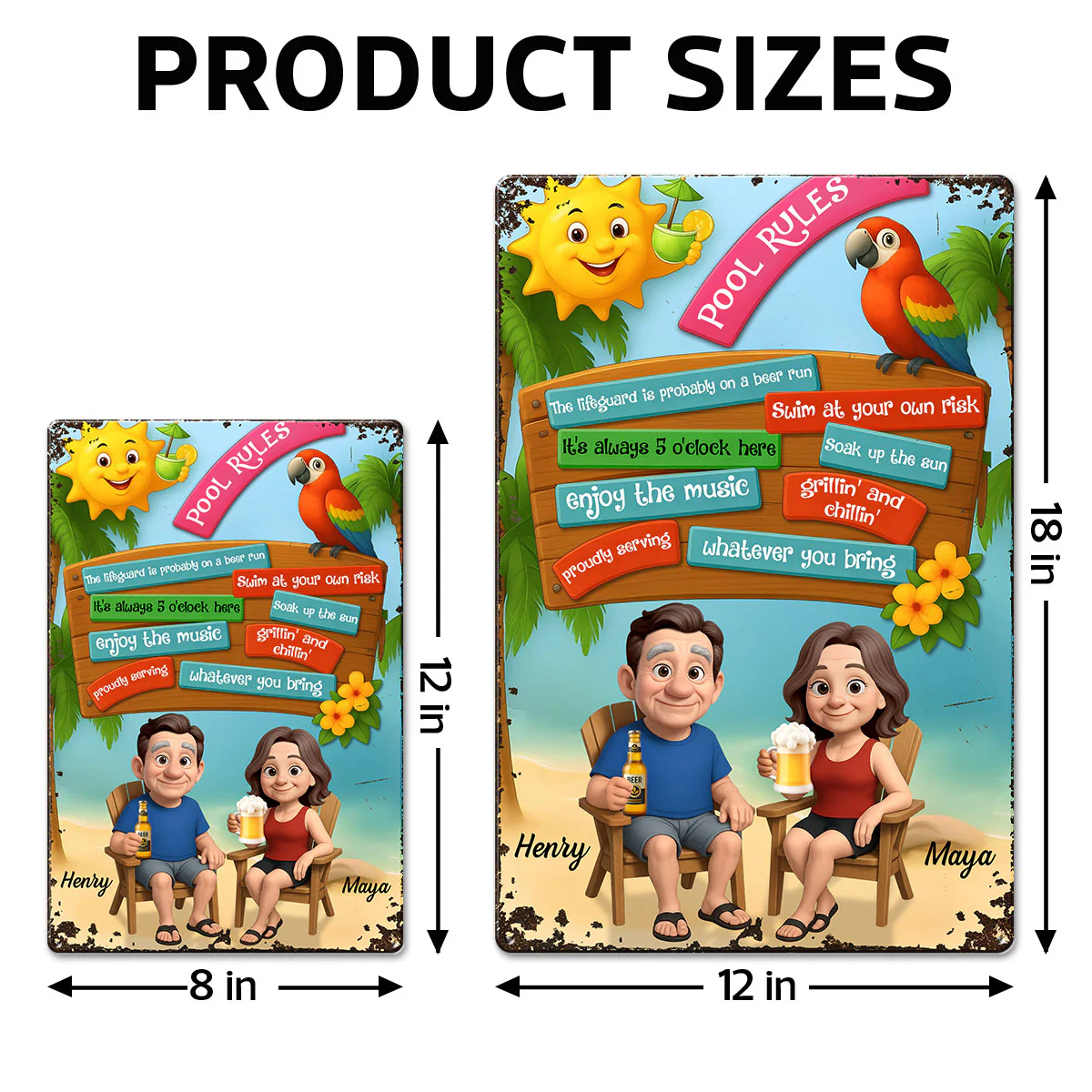 Pool Rules Couple Summer 3D Effect Personalized Metal Sign - Image 7