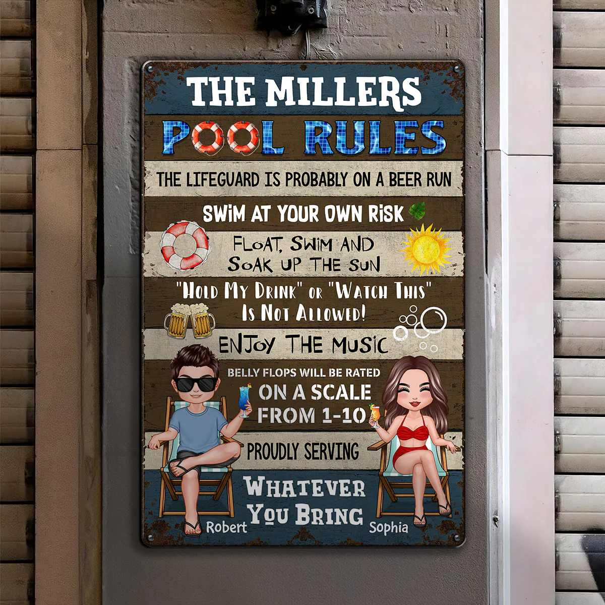 Pool Rules Summer Couple Personalized Metal Sign - Image 3