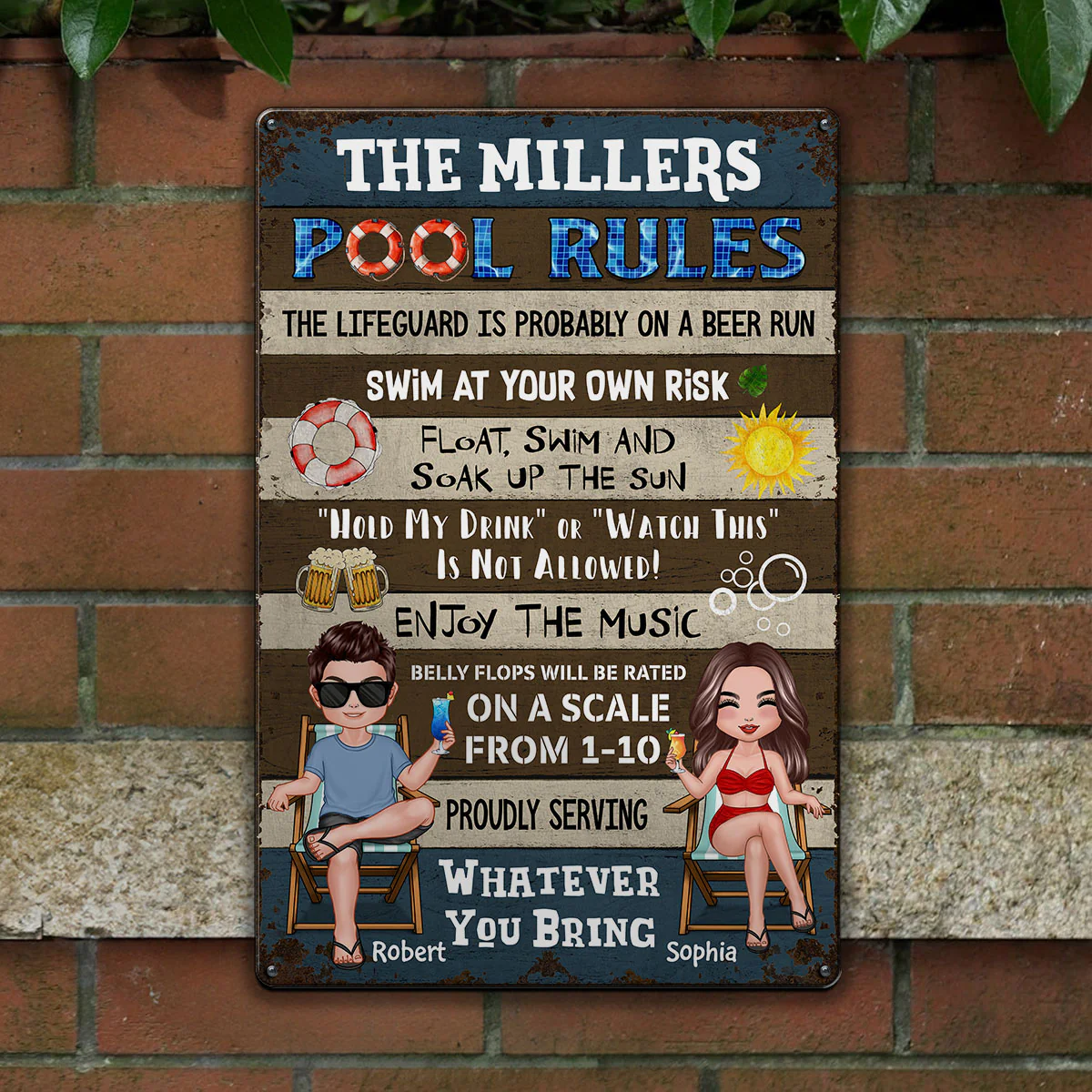 Pool Rules Summer Couple Personalized Metal Sign - Image 4
