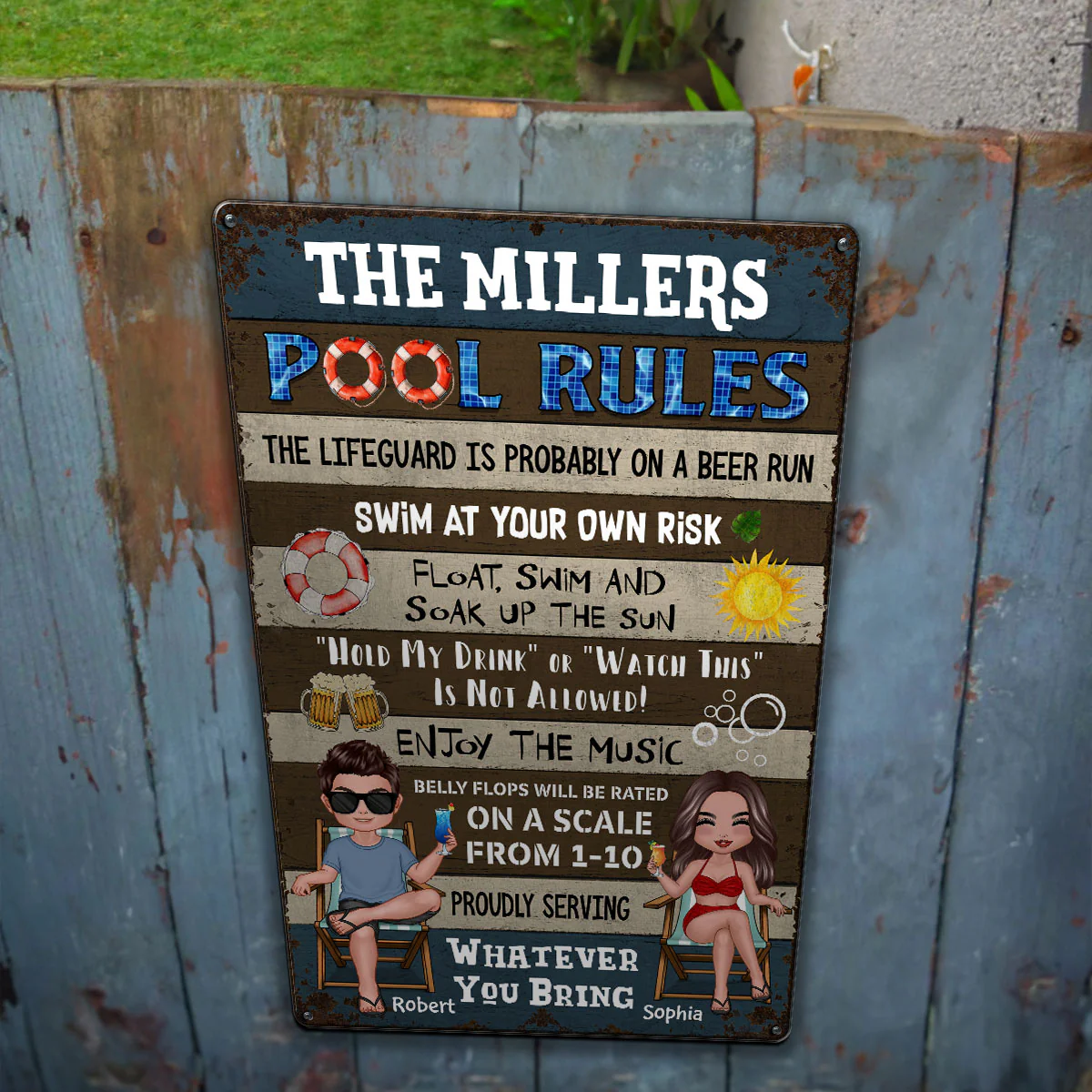 Pool Rules Summer Couple Personalized Metal Sign - Image 5