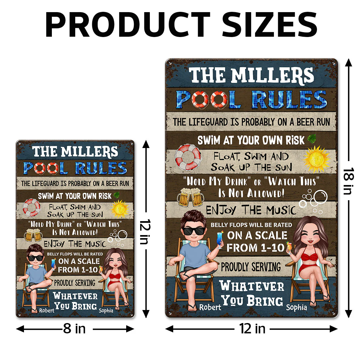 Pool Rules Summer Couple Personalized Metal Sign - Image 9